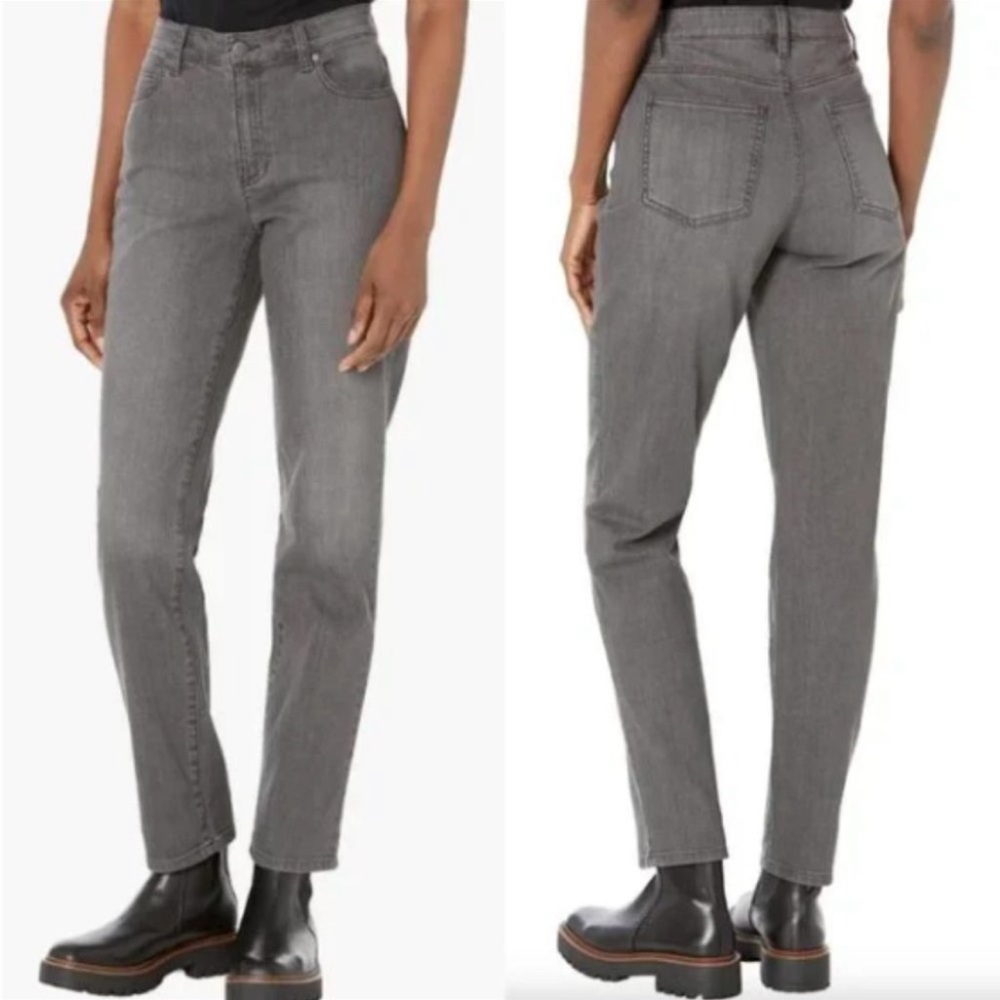 EILEEN FISHER Organic Cotton Stretch High-Waisted Full Length Jeans In Carbon 12